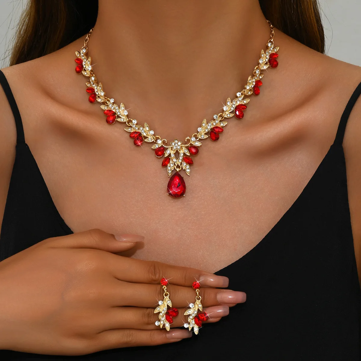 3pcs New Fashion Necklace Sets for Women Waterdrop Collar Choker Necklace Earring Jewelry Set for Prom Birthday Bridal Wedding thumbnail 5