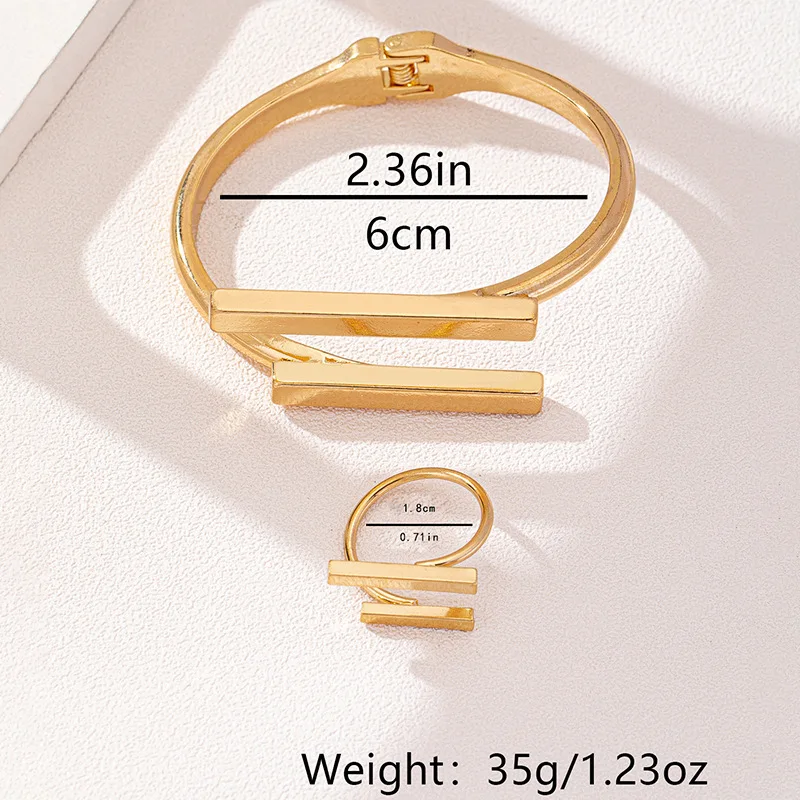 2pcs New Fashion Simple Design Geometric Open Bracelet Ring Set, Women's Personalized Trend Holiday Party Accessories Gifts thumbnail 6