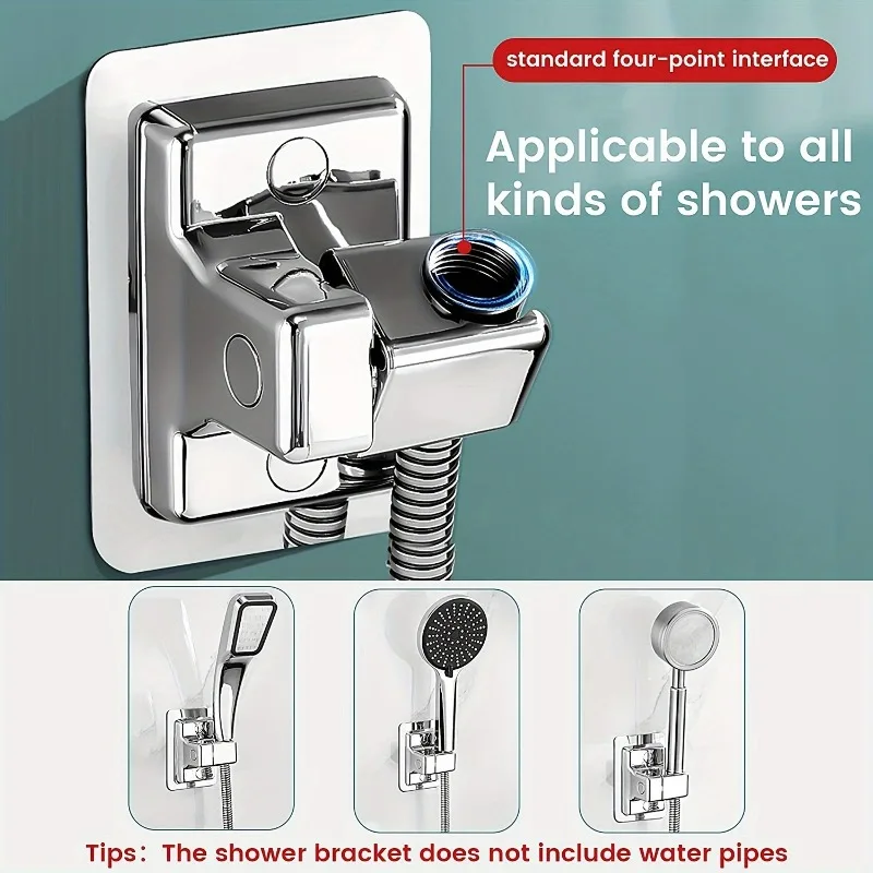 1pc Universal Shower Head Holder, ABS Wall Mount Bracket with Adhesive Stick for Bathroom thumbnail 3