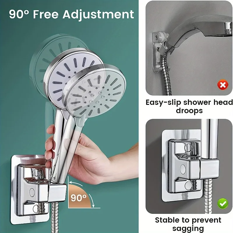 1pc Universal Shower Head Holder, ABS Wall Mount Bracket with Adhesive Stick for Bathroom thumbnail 4