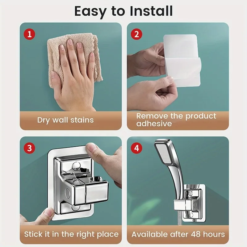 1pc Universal Shower Head Holder, ABS Wall Mount Bracket with Adhesive Stick for Bathroom thumbnail 6