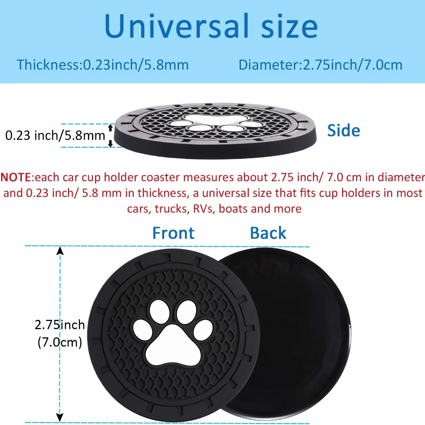 Car Cup Holder Coaster, 4 Pack PVC Paw Print Anti Slip Insert Coasters, 2.75 Inch Universal Cute Dog Paw Auto Drink Mat, Car Int thumbnail 2