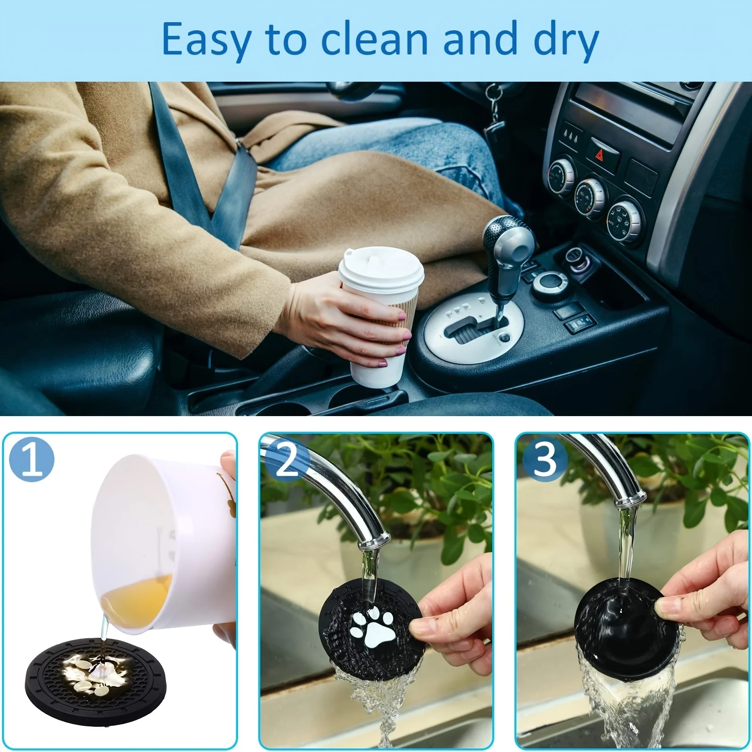Car Cup Holder Coaster, 4 Pack PVC Paw Print Anti Slip Insert Coasters, 2.75 Inch Universal Cute Dog Paw Auto Drink Mat, Car Int thumbnail 5