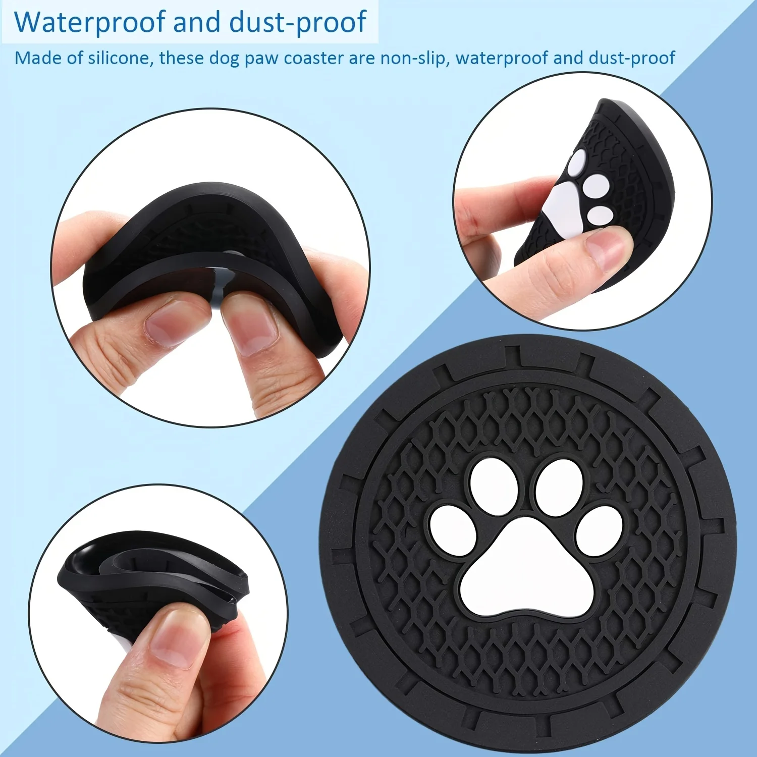 Car Cup Holder Coaster, 4 Pack PVC Paw Print Anti Slip Insert Coasters, 2.75 Inch Universal Cute Dog Paw Auto Drink Mat, Car Int thumbnail 6