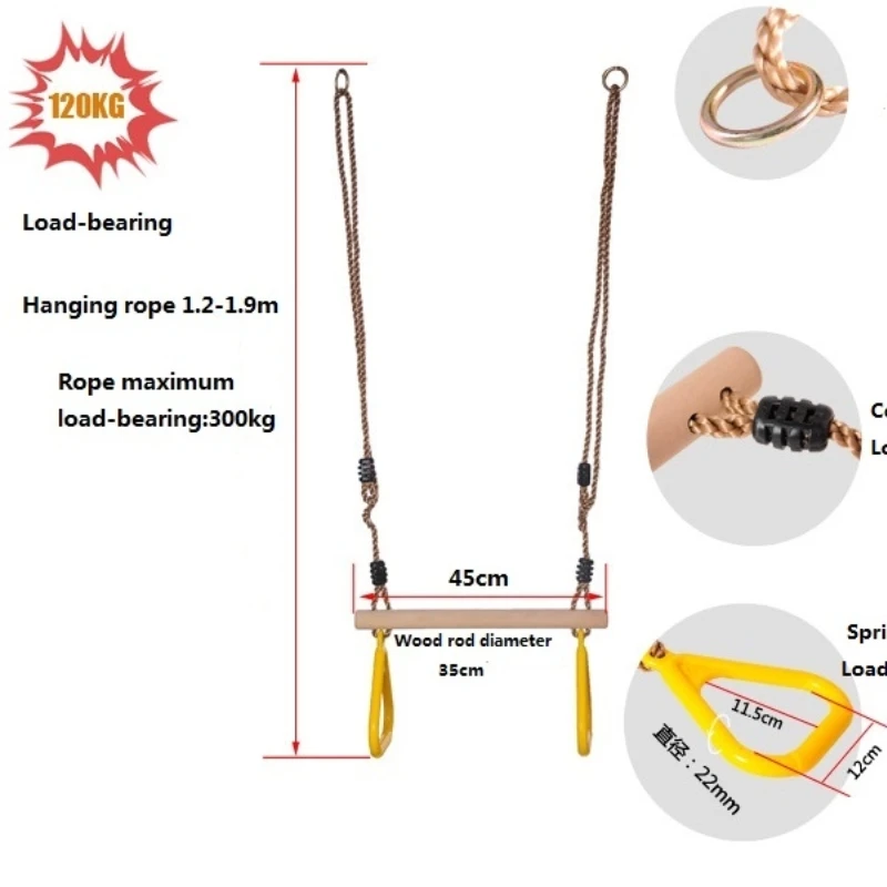 Kids Fitness Toys Adults Children Rings Swing Playground Flying Gym Rings Swing Flying Pull Up Sports Outdoor Indoor Gym Swing thumbnail 6