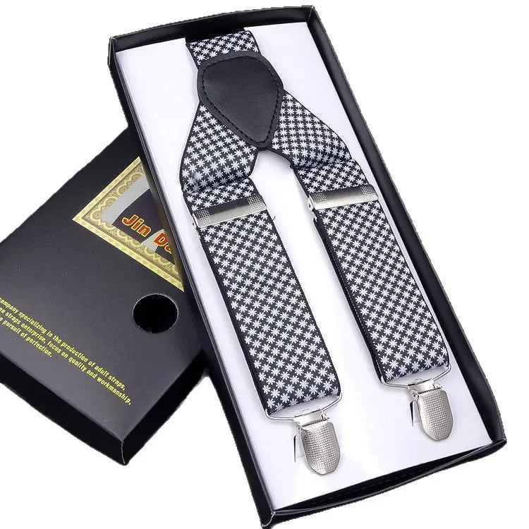 Men's Three Clip 3.5 Embroidered Suspenders 3.5*115cm Multi-Color Printed Weave Belt Buckle-Free Fashionable Trouser Suspenders thumbnail 5