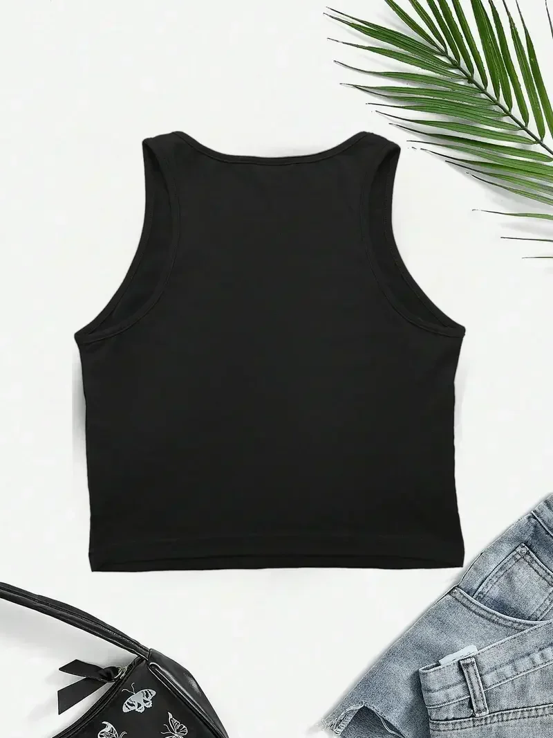 Vintage Happy Cherry Printed Crop Top Vest Women's Print Tank Top Round Neck Sleeveless Shirt Cropped T-shirt Sexy thumbnail 3