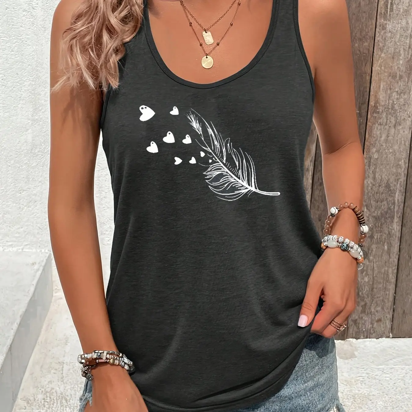 printed Summer women's loose and personalized dream catcher mesh printed vest top T-shirt comfortable sleeveless thumbnail 6