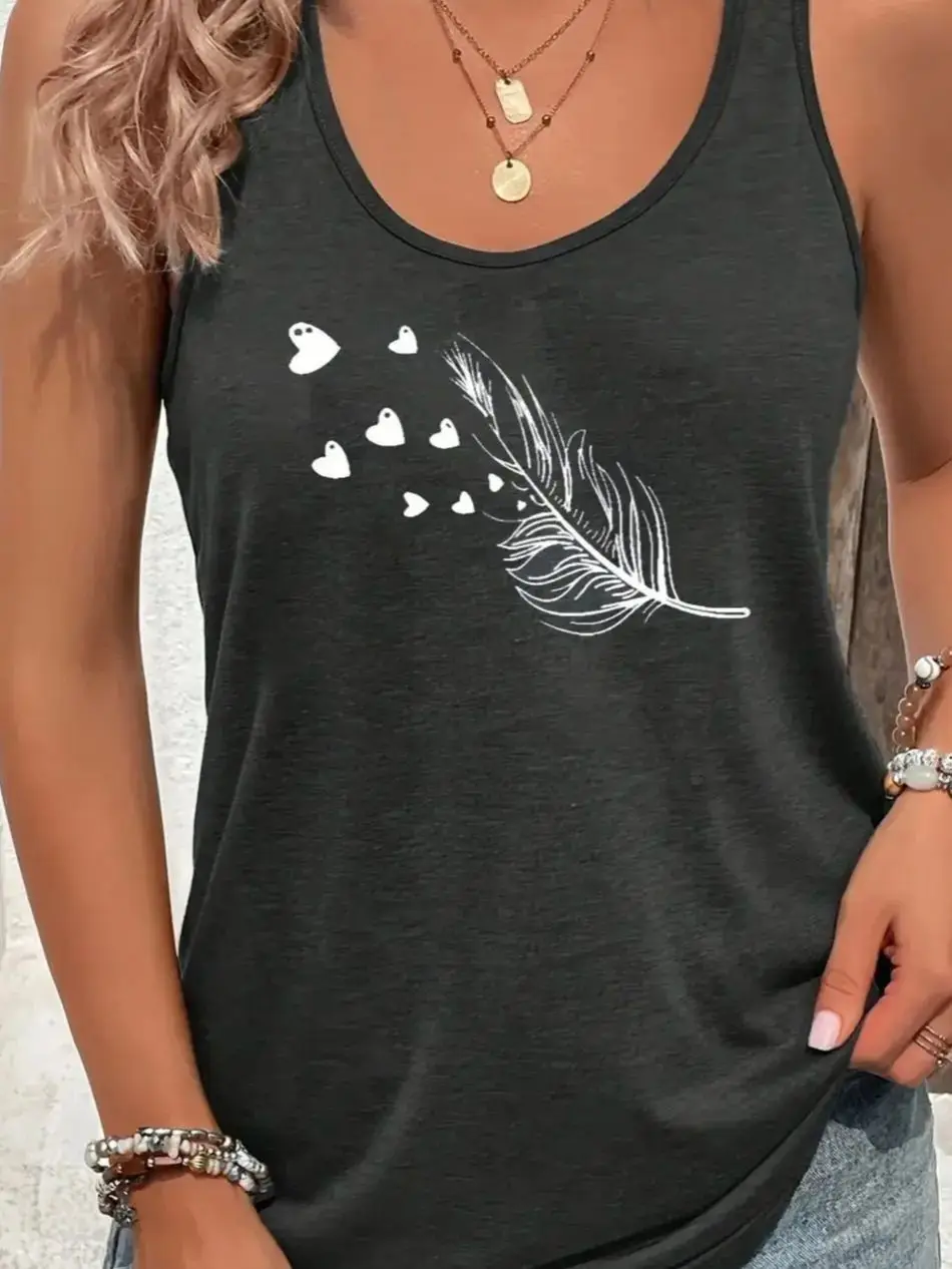 printed Summer women's loose and personalized dream catcher mesh printed vest top T-shirt comfortable sleeveless thumbnail 5