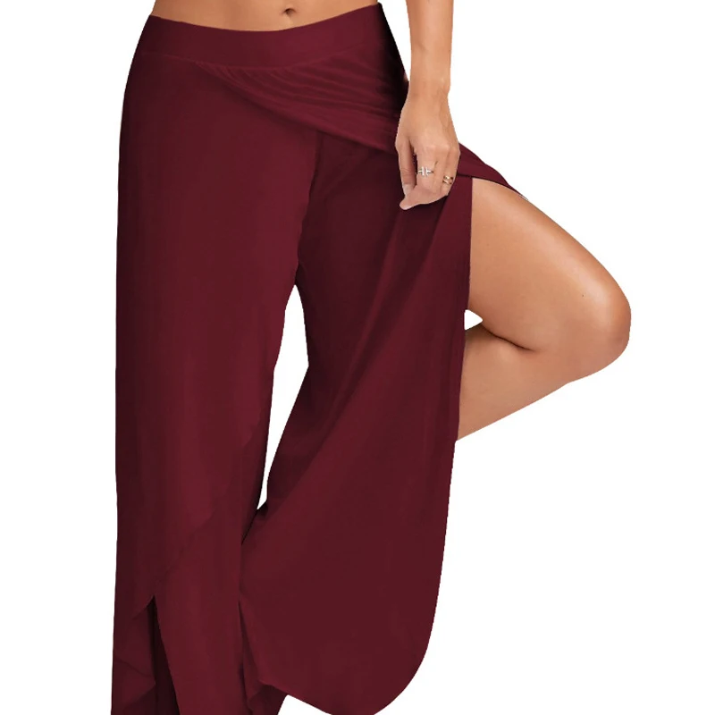 Women Plus Size Wide Leg Pants Loose Fitness Dance Yoga Split Trousers Female Elastic Wasit Casual Workout Solid Summer Clothing thumbnail 4