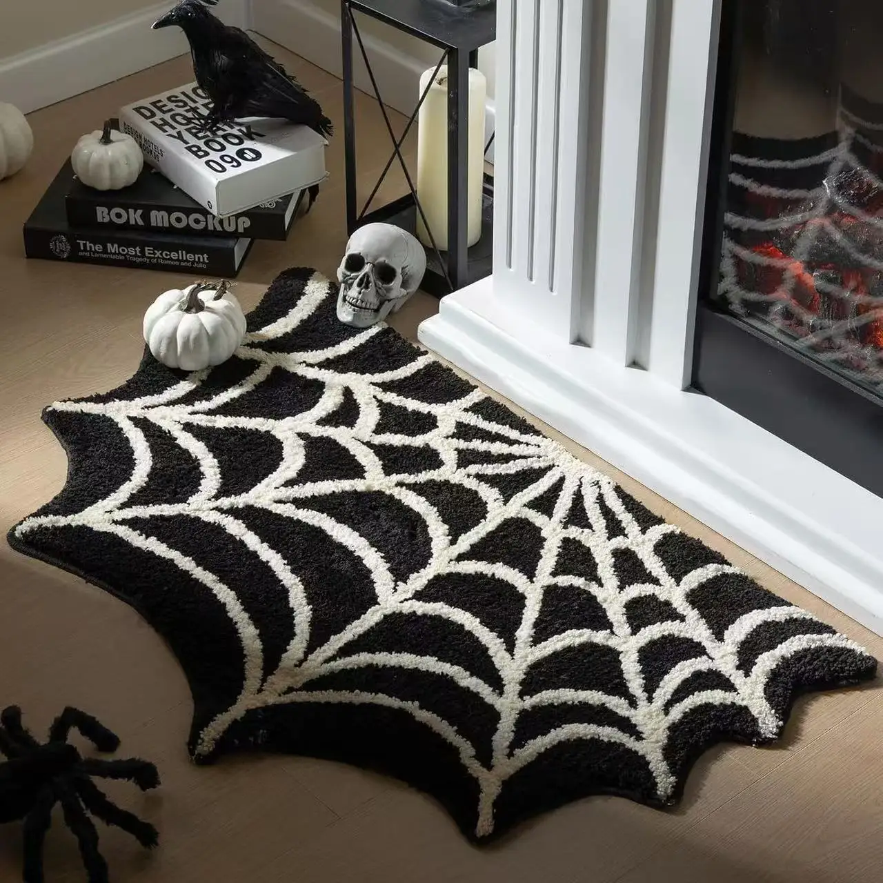 VIAKMA Halloween Spider Web Decorative Carpet Bathroom Non Slip Absorbency Foot Mat Living Room Porch Bedroom Door Mat