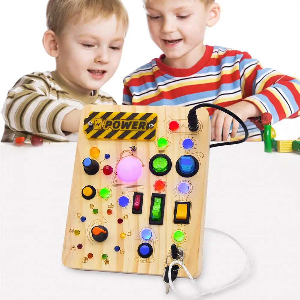 LED Light Switch Busy Board Toddler Light-up Switch Control Wooden Board Fine Motor Skills Kids Activity Game Board Toy Gift thumbnail 2