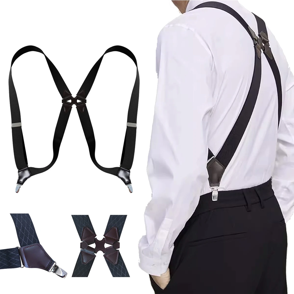 Men Suspenders 3.5cm Wide Elastic Belt Adjustable Braces X Back Shirt Clip Suspender Trouser Brace Straps Man Vintage Braces