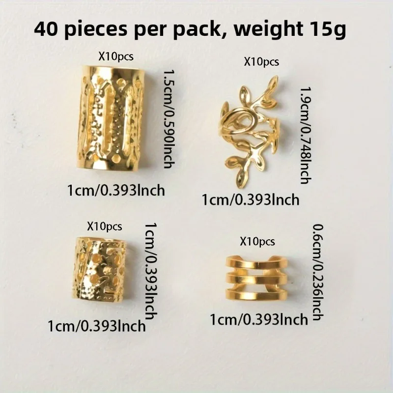 40Pcs Hollow Hair Rings Elegant Braid Accessories Women Girls DIY Jewelry Loc Hair Decorations Trendy Hair Cuffs Birthday Gift thumbnail 5