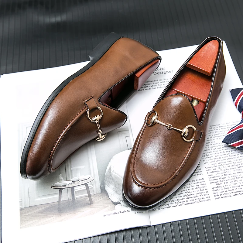 Men's Casual Shoes Genuine Leather Mens Classic Retro Buckle Loafers Moccasins Men Comfortable Outdoor Driving Flats thumbnail 4