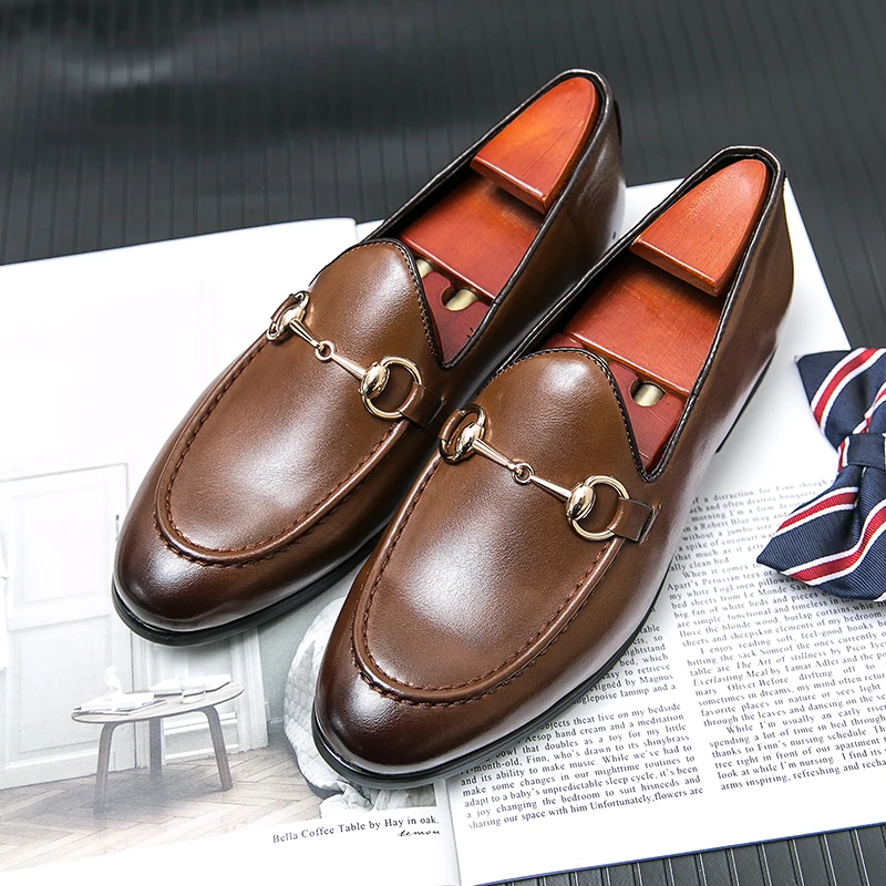 Men's Casual Shoes Genuine Leather Mens Classic Retro Buckle Loafers Moccasins Men Comfortable Outdoor Driving Flats thumbnail 3
