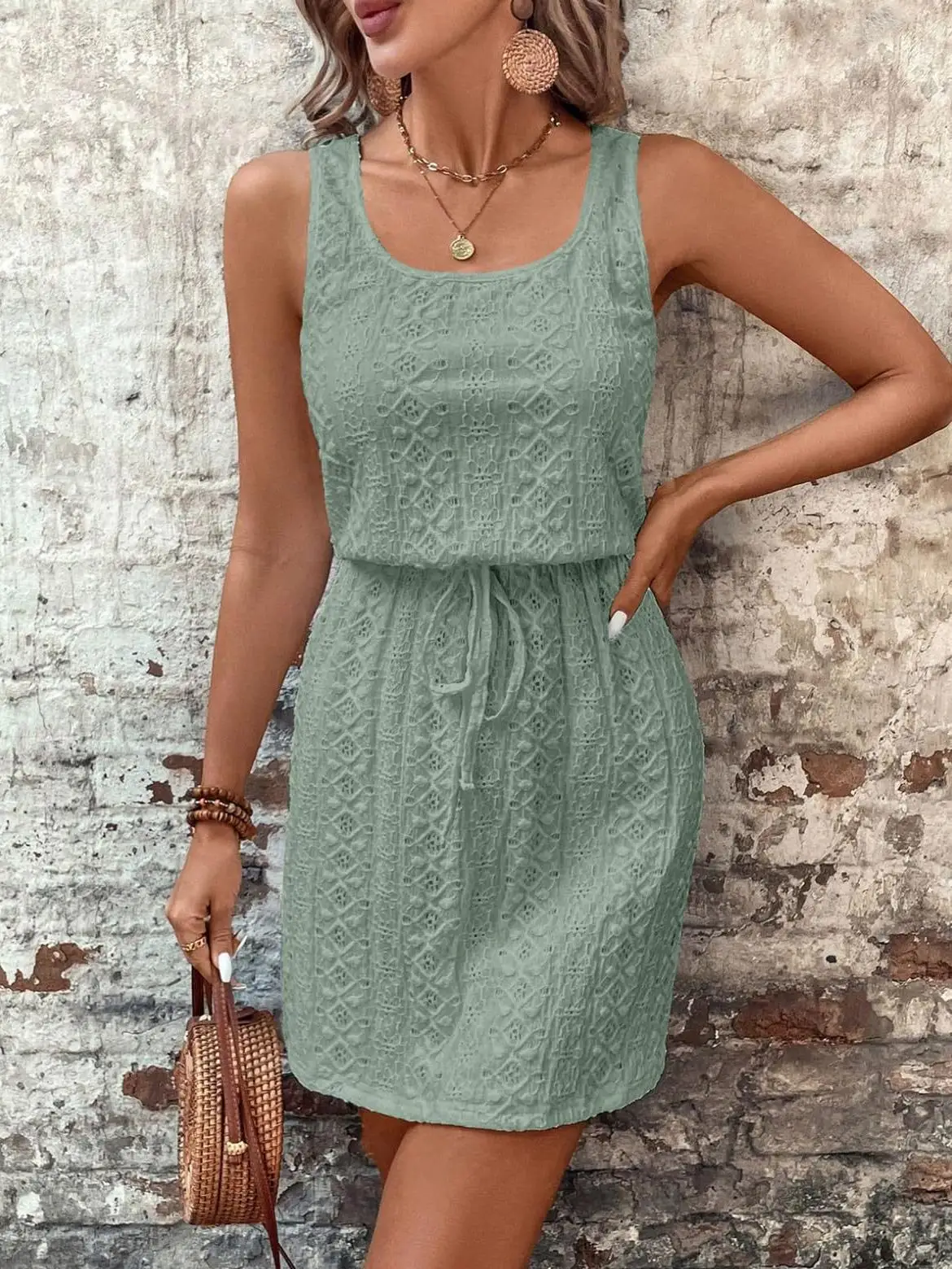 Women's Sleeveless Dress with Belt Casual Vacation Ready Summer Outfit thumbnail 3