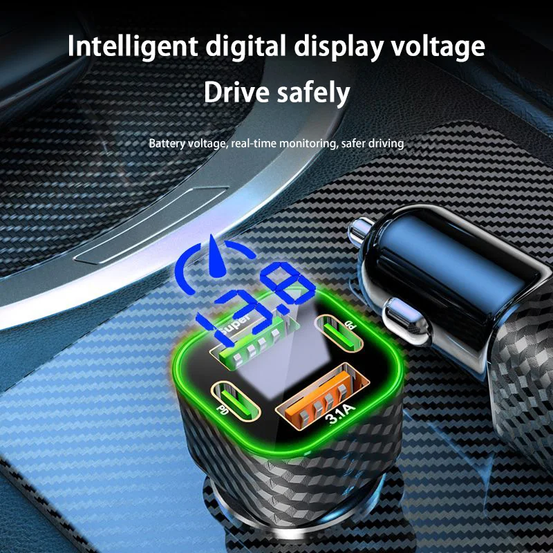 380W USB C Car Phone Charger Dual PD 4 in 1 with Voltage Display Super Fast Charge Adapter for iPhone Oppo Vivo Samsung thumbnail 4