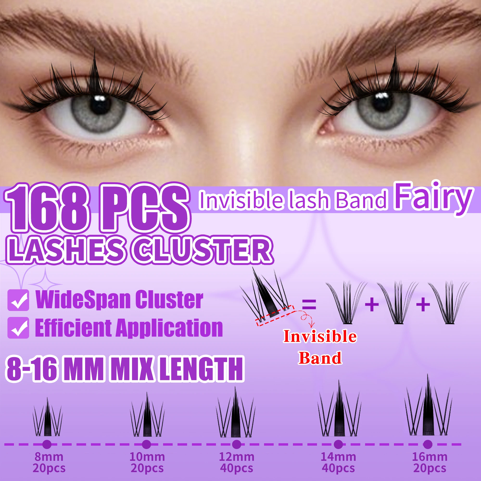 Lakanaku Diy Eyelashes Manga Style Lashes Invisible Bond Lash Fairy Cluster Lash Comic Makeup Sets and Kits Wispy Cluster Fans thumbnail 5