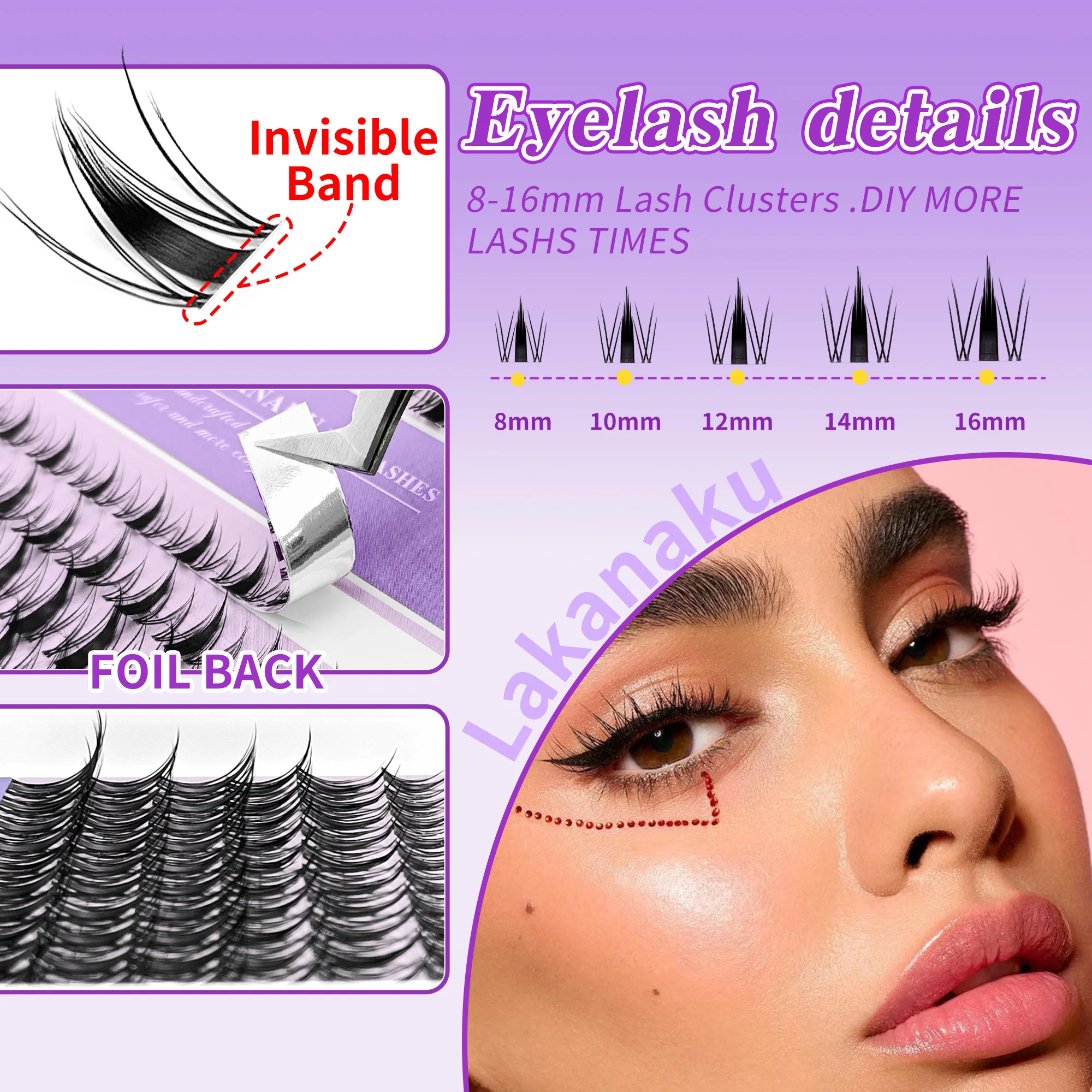 Lakanaku Diy Eyelashes Manga Style Lashes Invisible Bond Lash Fairy Cluster Lash Comic Makeup Sets and Kits Wispy Cluster Fans thumbnail 3