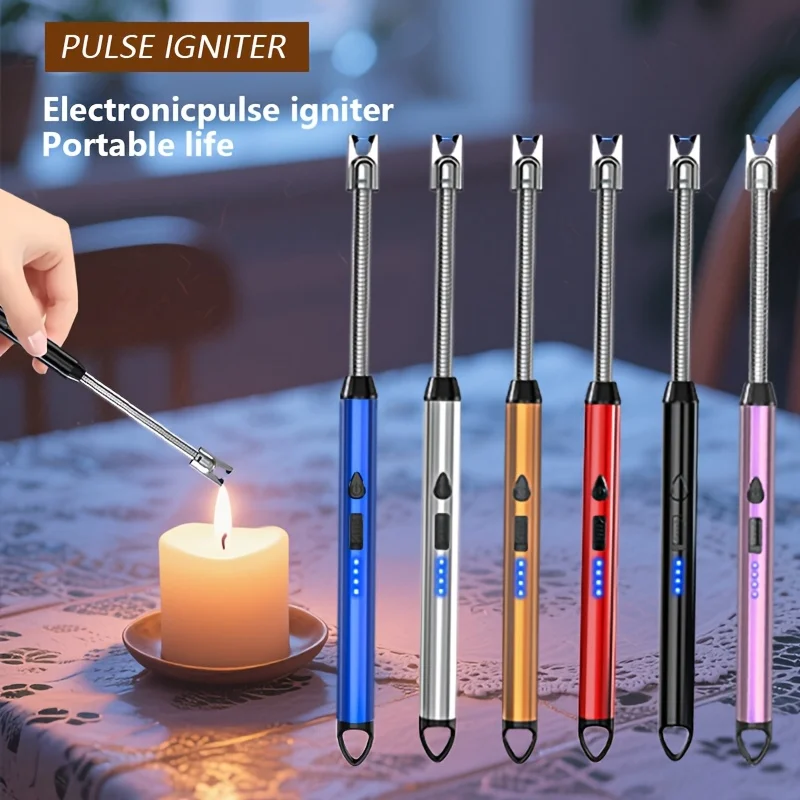 6pc 360° Outdoor Kitchen C-Type Rechargeable Portable Electronic Lighter Safety Lock Candle Gas Stove Smoke Accessories
