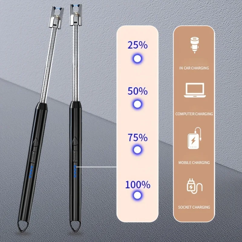 6pc 360° Outdoor Kitchen C-Type Rechargeable Portable Electronic Lighter Safety Lock Candle Gas Stove Smoke Accessories thumbnail 2
