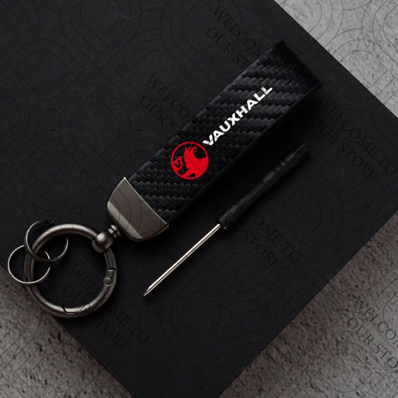 For Vauxhall Logo Meriva Vectra VXR Astra Insignia GTC Vivaro Junior Car Carbon Fiber Leather Car KeyChain Custom Key Rings Gift thumbnail 2