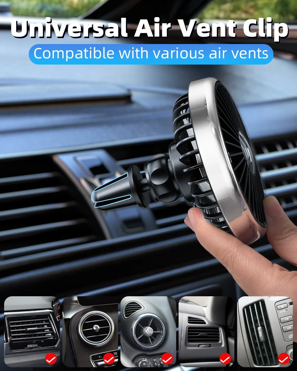 Eary Car Fan Mount For Front Rear Air Vent With 360 Rotatable Air Circulation Fan 3 Wind Speeds Strong Airflow Car Electronic thumbnail 2