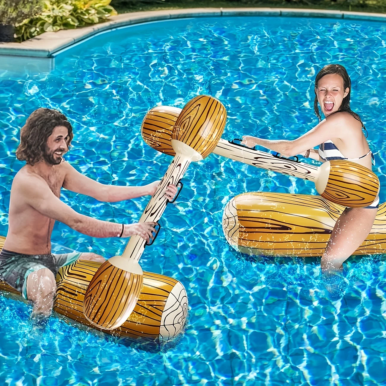 Fun Water Game with Inflatable Floating Wood Grain Patterned Bumper, Suitable for Outdoor Beaches, Pool Parties thumbnail 3