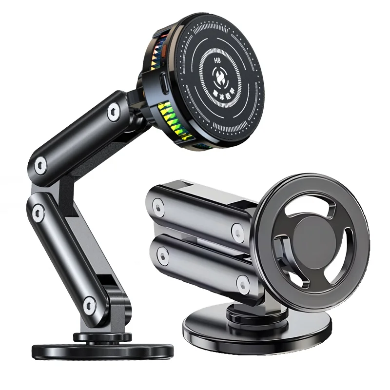 Universal Metal Car Magnetic Semiconductor Cooling Phone Holder RGB Light 3 Level Adjustable for iPhone 16 15 14 13 12 Samsung