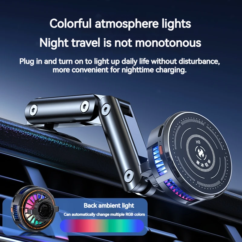 Universal Metal Car Magnetic Semiconductor Cooling Phone Holder RGB Light 3 Level Adjustable for iPhone 16 15 14 13 12 Samsung thumbnail 4