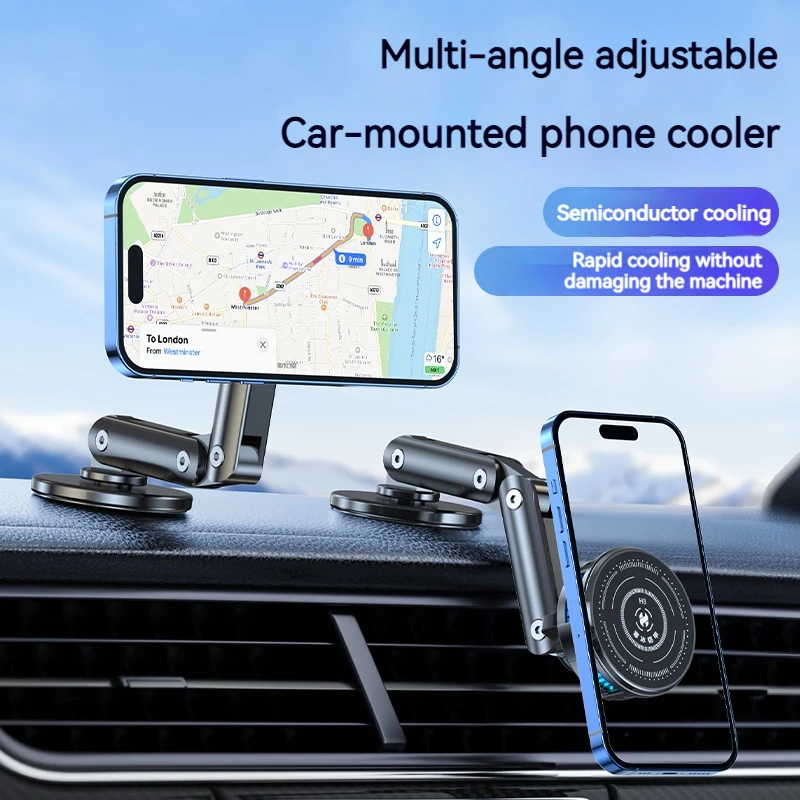 Universal Metal Car Magnetic Semiconductor Cooling Phone Holder RGB Light 3 Level Adjustable for iPhone 16 15 14 13 12 Samsung thumbnail 5