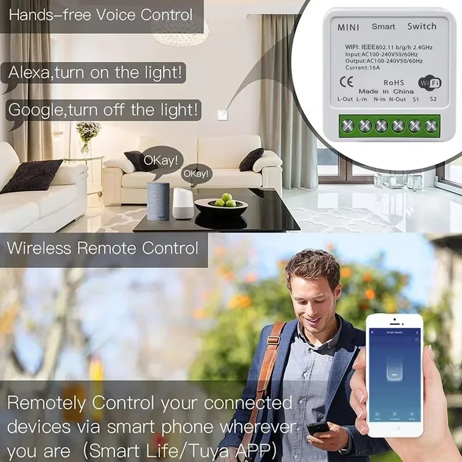 16A/20A WiFi Mini Smart Switch DIY Light Switches Wireless Smart Home Work with Tuya/Zigbee Smart Life Homekit Alexa Google Home thumbnail 5