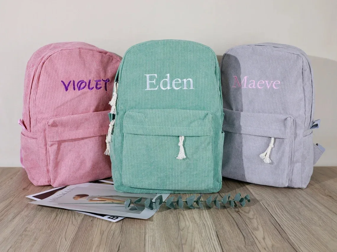 Kids School Bag Personalized Toddler Backpack Embroidered Name Child Corduroy Backpack Birthday Gift Laptop Bag Back to School thumbnail 4