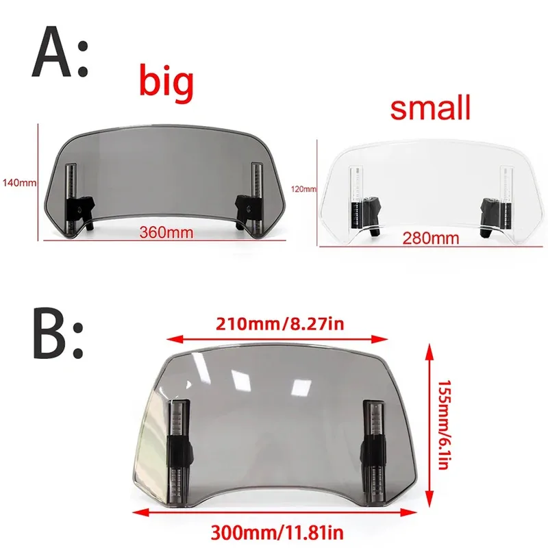 For CanAm Spyder F3-S KLR-650 F3T Heighten Windscreen Motorcycle Universal Windshield Extension Adjustable Spoiler Clamp-On thumbnail 2