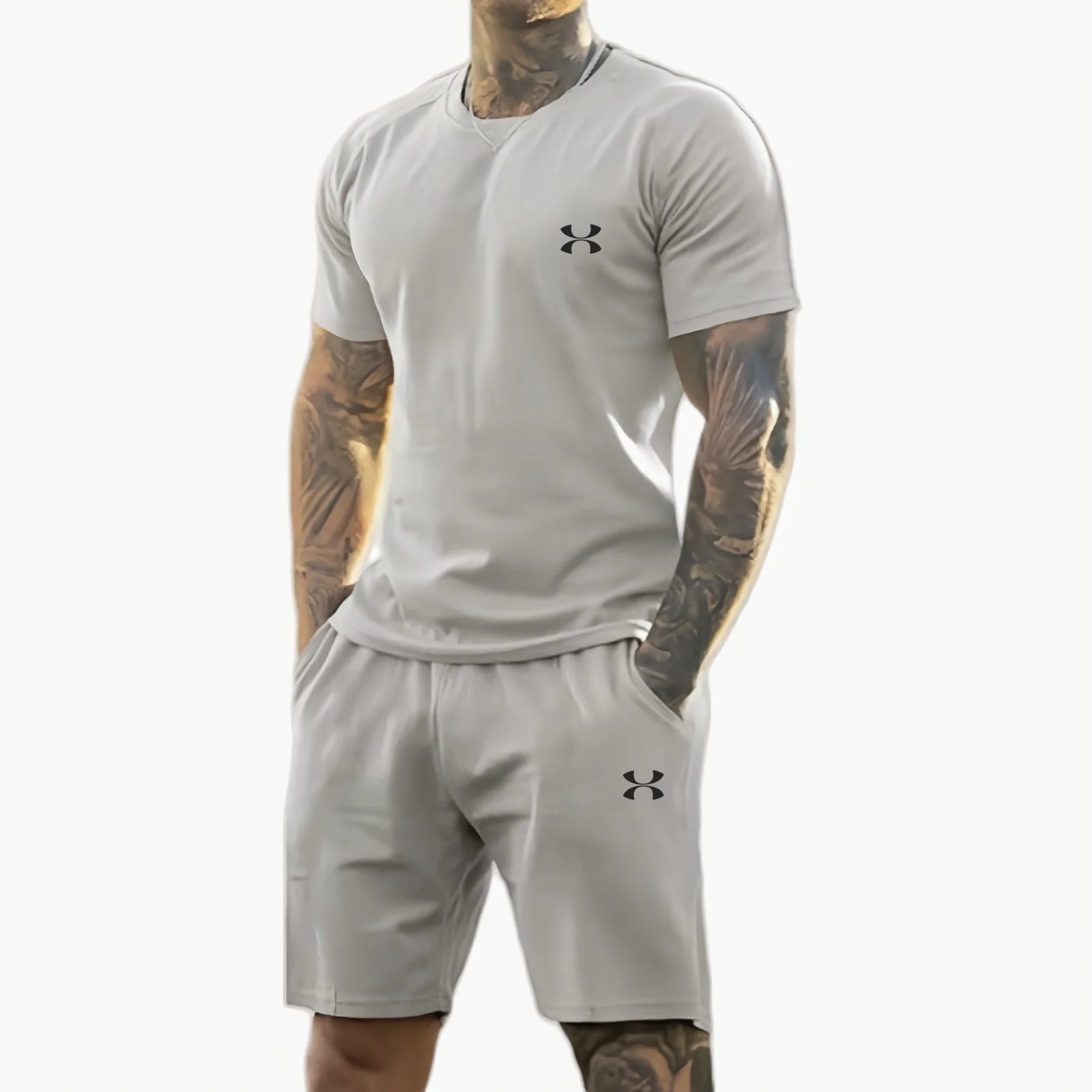 2025 summer new men's printed short-sleeved T-shirt + shorts suit, casual sportswear, breathable outdoor casual men's T-shirt, thumbnail 5