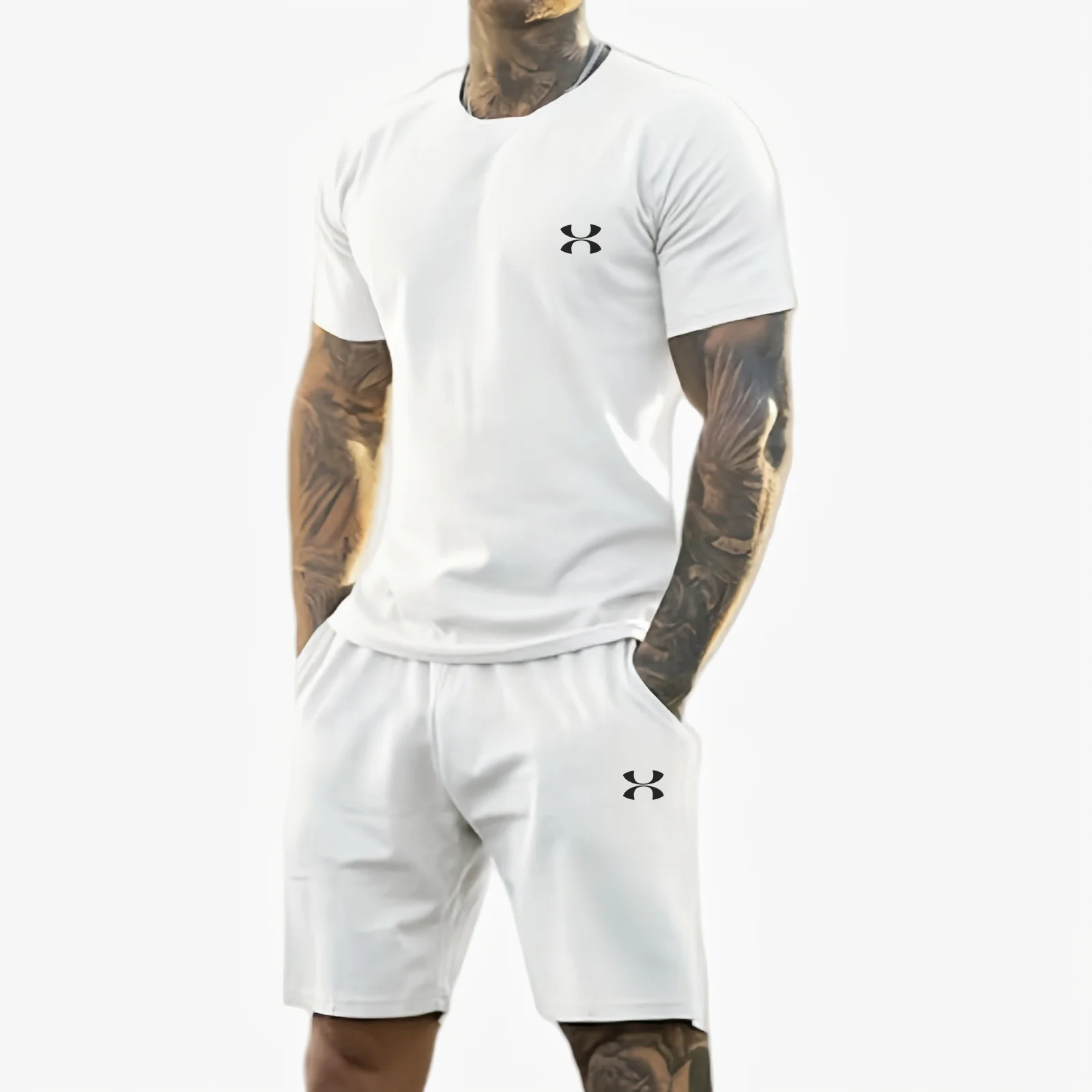 2025 summer new men's printed short-sleeved T-shirt + shorts suit, casual sportswear, breathable outdoor casual men's T-shirt, thumbnail 4