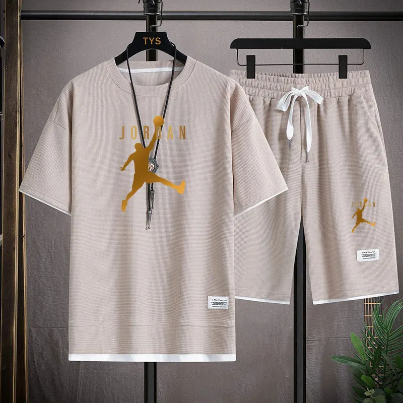 A 2025 new summer outdoor short-sleeved round-neck T-shirt and breathable shorts two-piece fashionable sporty casual suit thumbnail 4