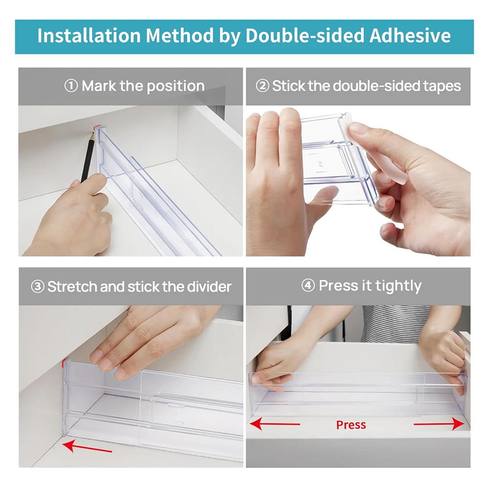 1/4/6pcs Drawer Dividers Organizers Adjustable Clear Plastic Drawers Separators for Clothing, Kitchen Utensils and Makeup Office thumbnail 4