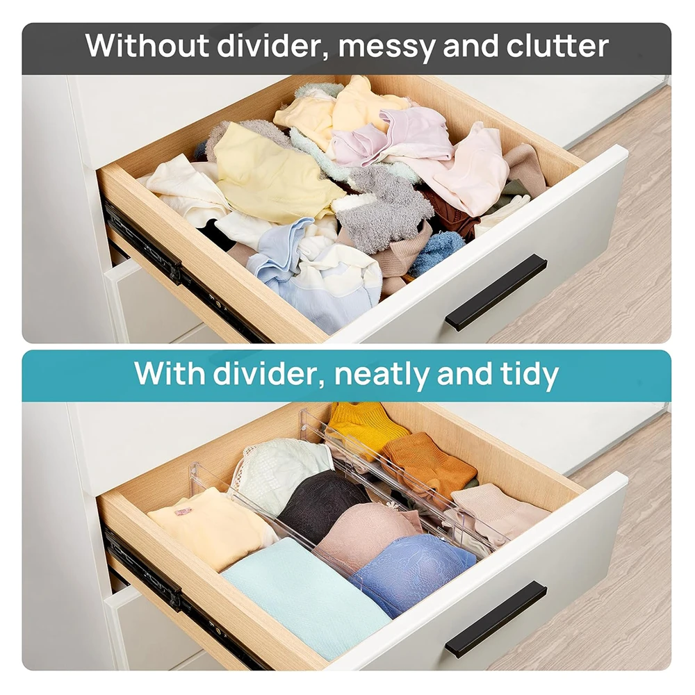 1/4/6pcs Drawer Dividers Organizers Adjustable Clear Plastic Drawers Separators for Clothing, Kitchen Utensils and Makeup Office thumbnail 2