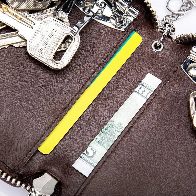 Key Case Multifunctional Zipper Leather Bag  Household Key Case Large Capacity  Leather Keychain  Key Wallet thumbnail 3