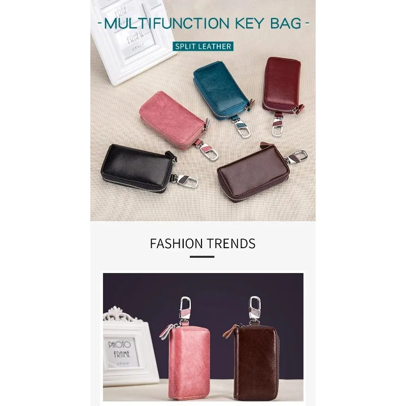 Key Case Multifunctional Zipper Leather Bag  Household Key Case Large Capacity  Leather Keychain  Key Wallet thumbnail 6