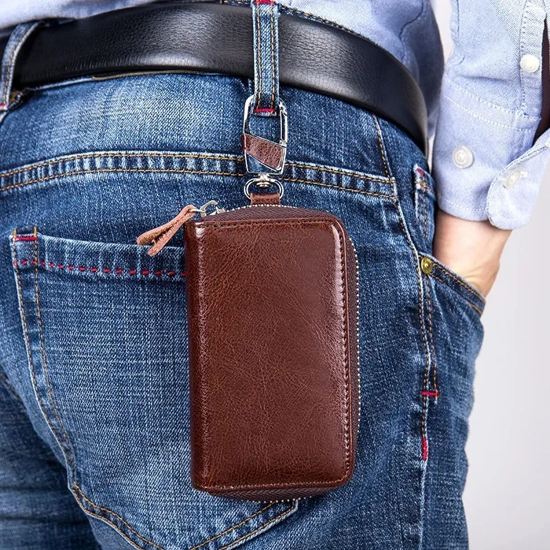 Key Case Multifunctional Zipper Leather Bag  Household Key Case Large Capacity  Leather Keychain  Key Wallet thumbnail 2