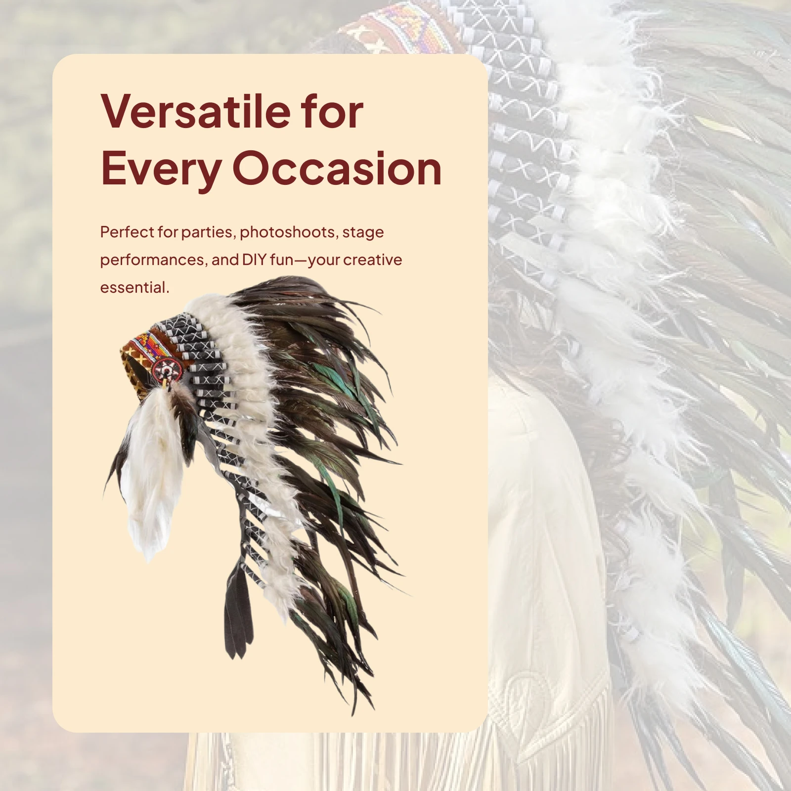 Feather Headdress Decoration Adults Carnival Native American Chief Headwear Indian Headdress for Carnival Performance Festival thumbnail 4