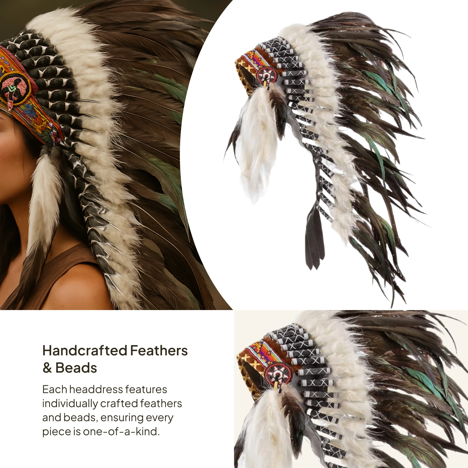 Feather Headdress Decoration Adults Carnival Native American Chief Headwear Indian Headdress for Carnival Performance Festival thumbnail 2