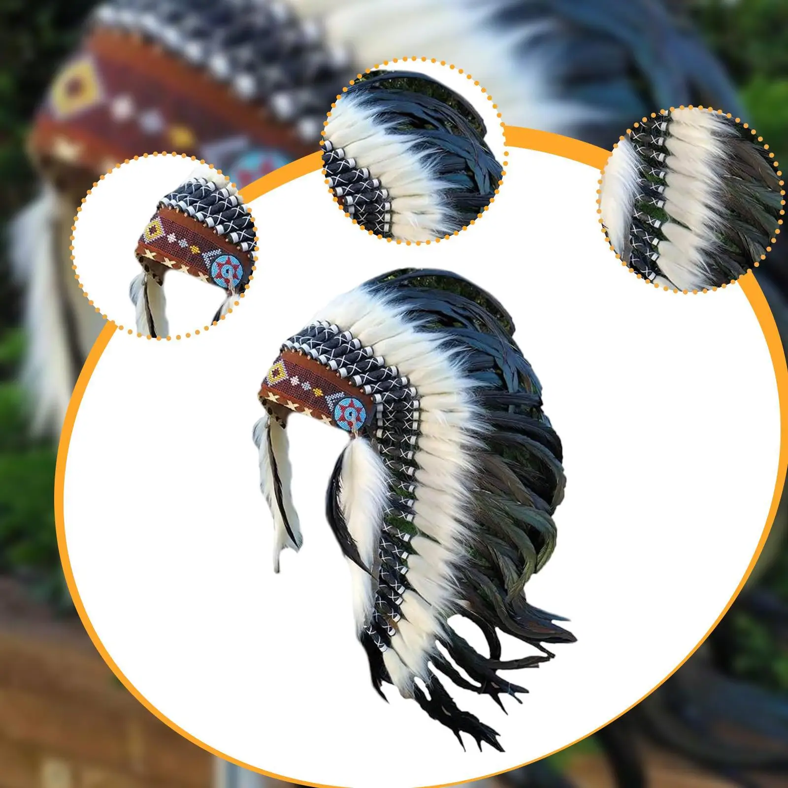 Feather Headdress Decoration Adults Carnival Native American Chief Headwear Indian Headdress for Carnival Performance Festival thumbnail 6