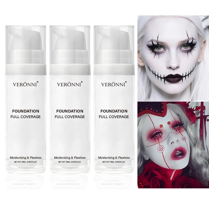 Halloween Liquid Goth White Makeup Color Matching Foundation Concealer Cosplay White Clown White Face Body Paint Discolor thumbnail 6