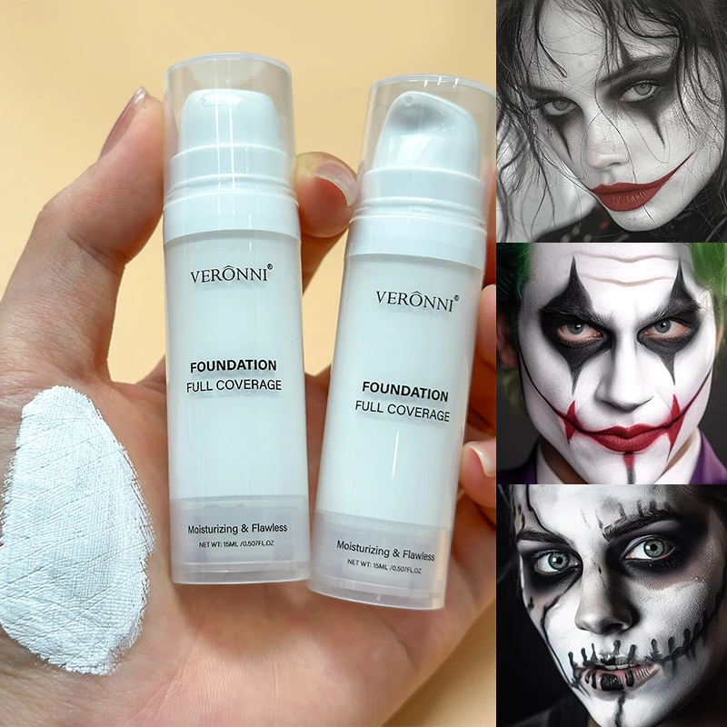 Halloween Liquid Goth White Makeup Color Matching Foundation Concealer Cosplay White Clown White Face Body Paint Discolor