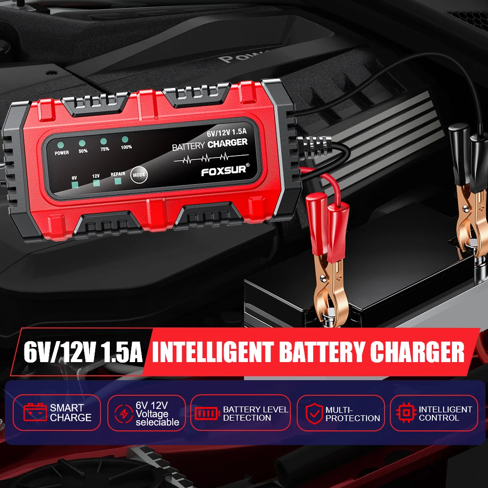 Full Intelligent Intelligent Pulse Repair Lead-Acid Battery Charger 6V/12V 1.5A Multiple Protection Car Motorcycle Battery thumbnail 2