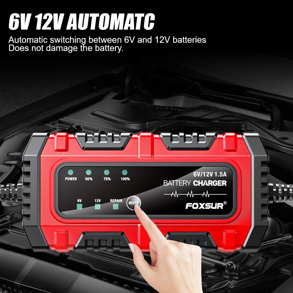 Full Intelligent Intelligent Pulse Repair Lead-Acid Battery Charger 6V/12V 1.5A Multiple Protection Car Motorcycle Battery thumbnail 5